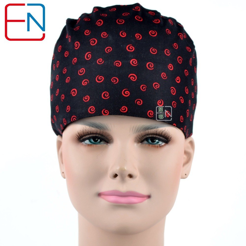 medical caps for women black with red clouds with sweatband