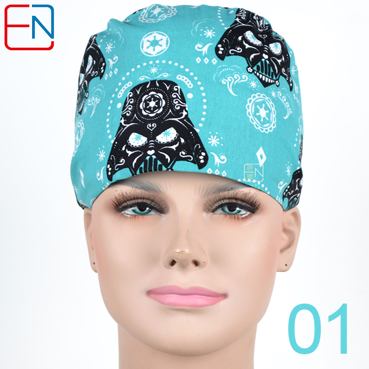 New Surgical Caps Medical Newly Surgical Scrub Caps Mask For Men Women With Sweatband 100% Cotton Medical Caps Printed Unisex