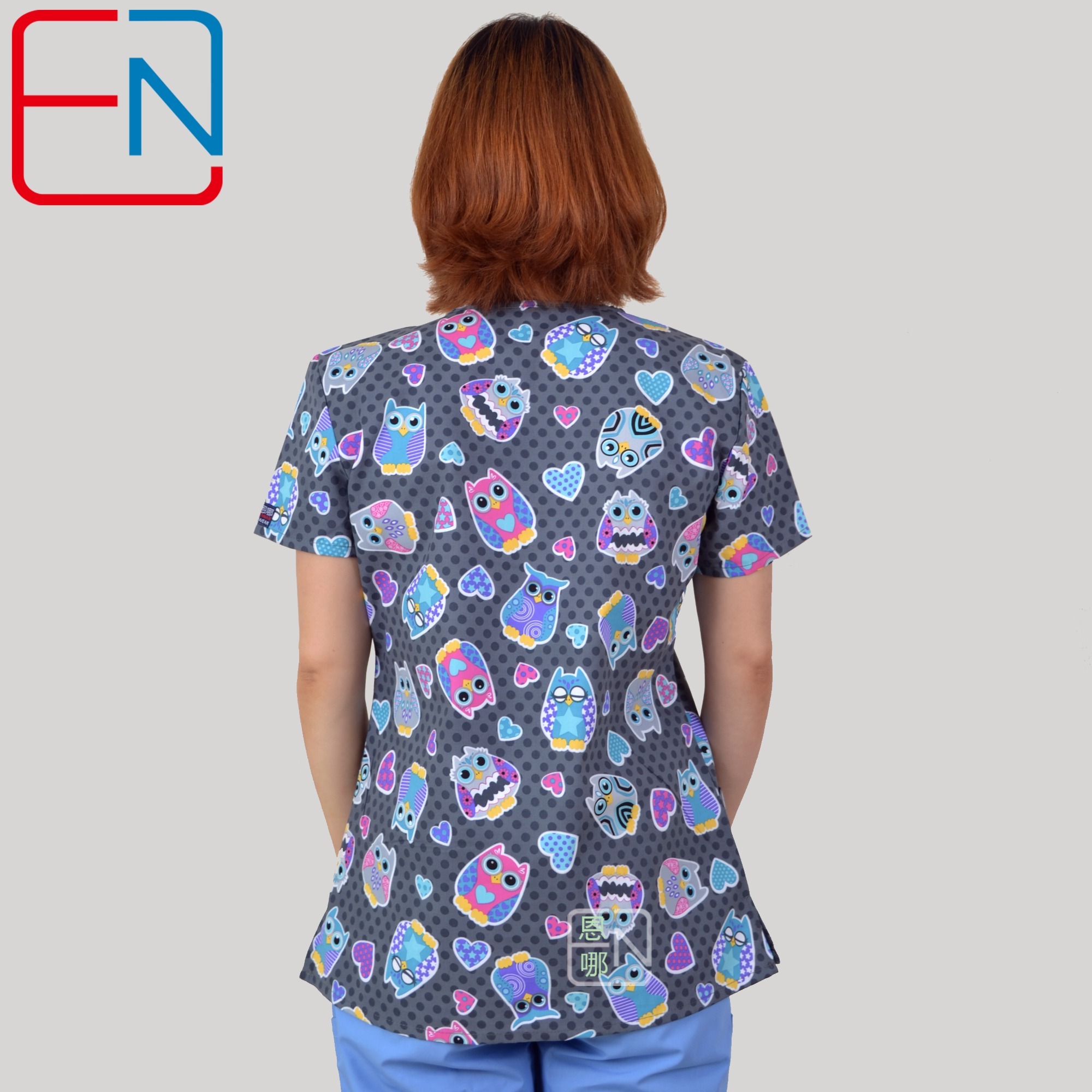 Brand medical scrub tops for women surgical scrubs,scrub uniform in 100% print cotton maotou series