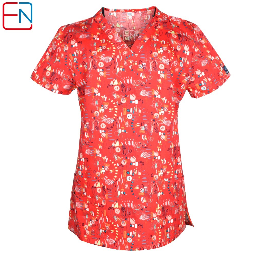 NEW Hennar women scrub top with V neck 100% cotton surgical scrubs top limited surgical scrub tops