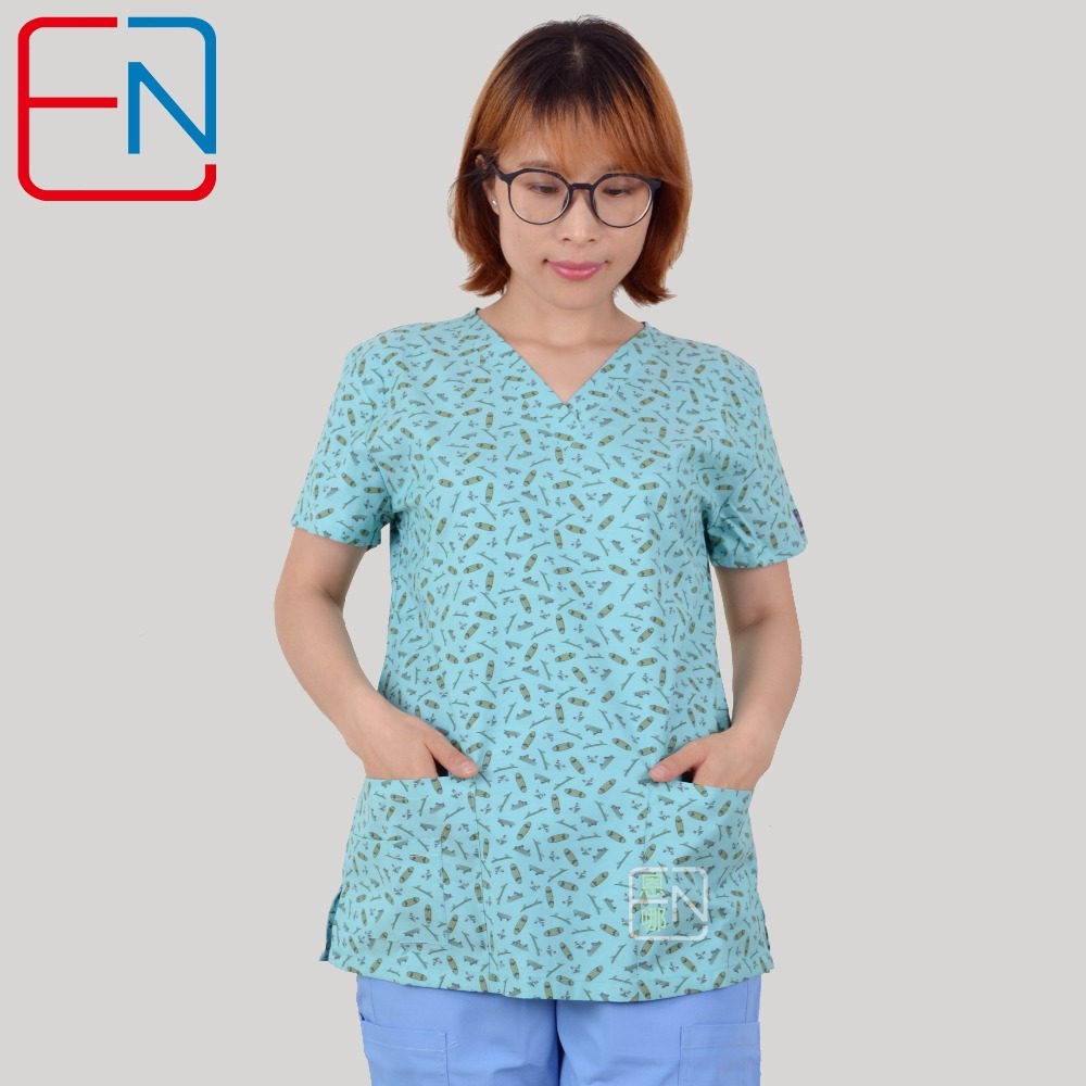 NEW Hennar women scrub top with V neck 100% cotton surgical scrubs top limited surgical scrub tops