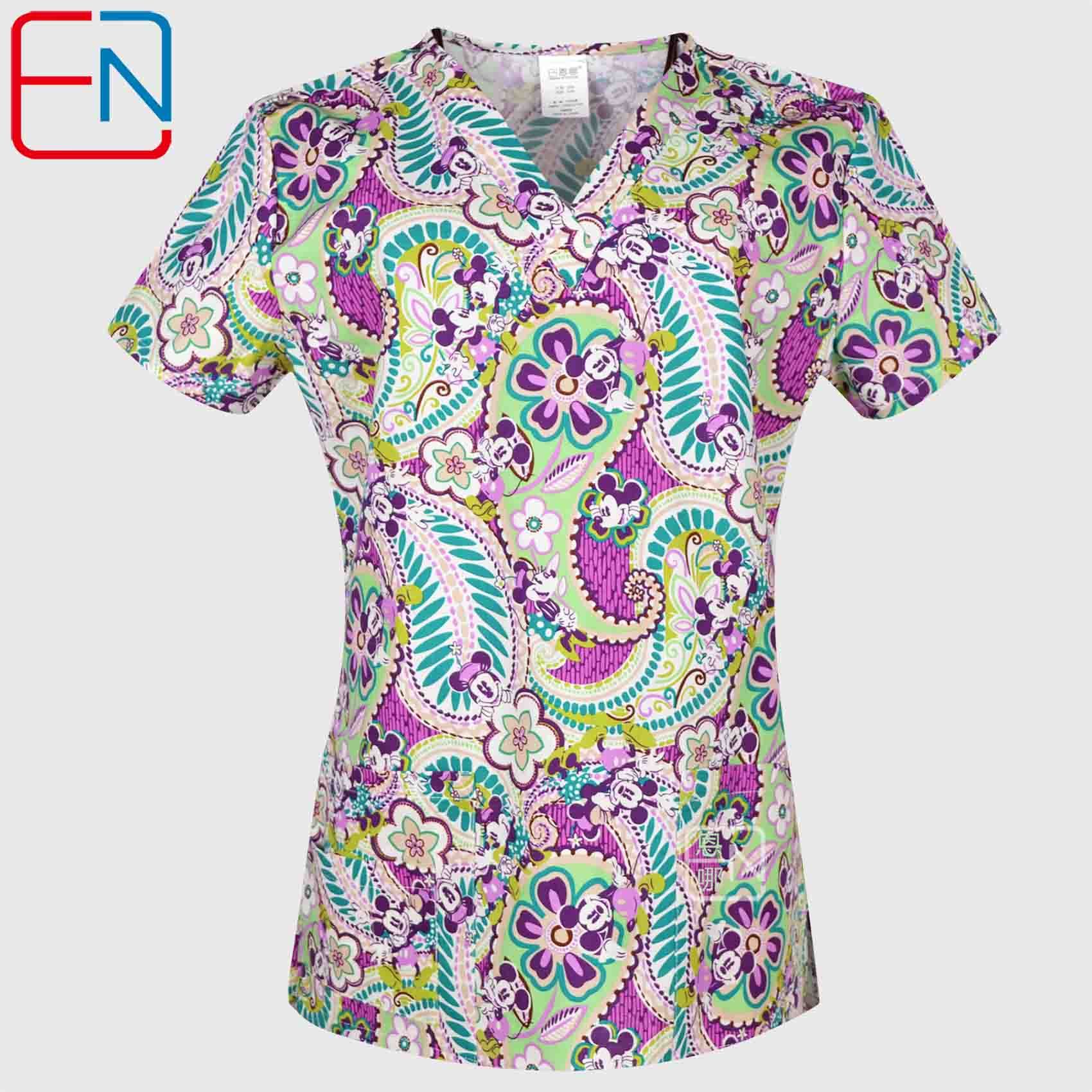 Hennar Women medical scrub tops in 100% cotton scrubs,women scrub