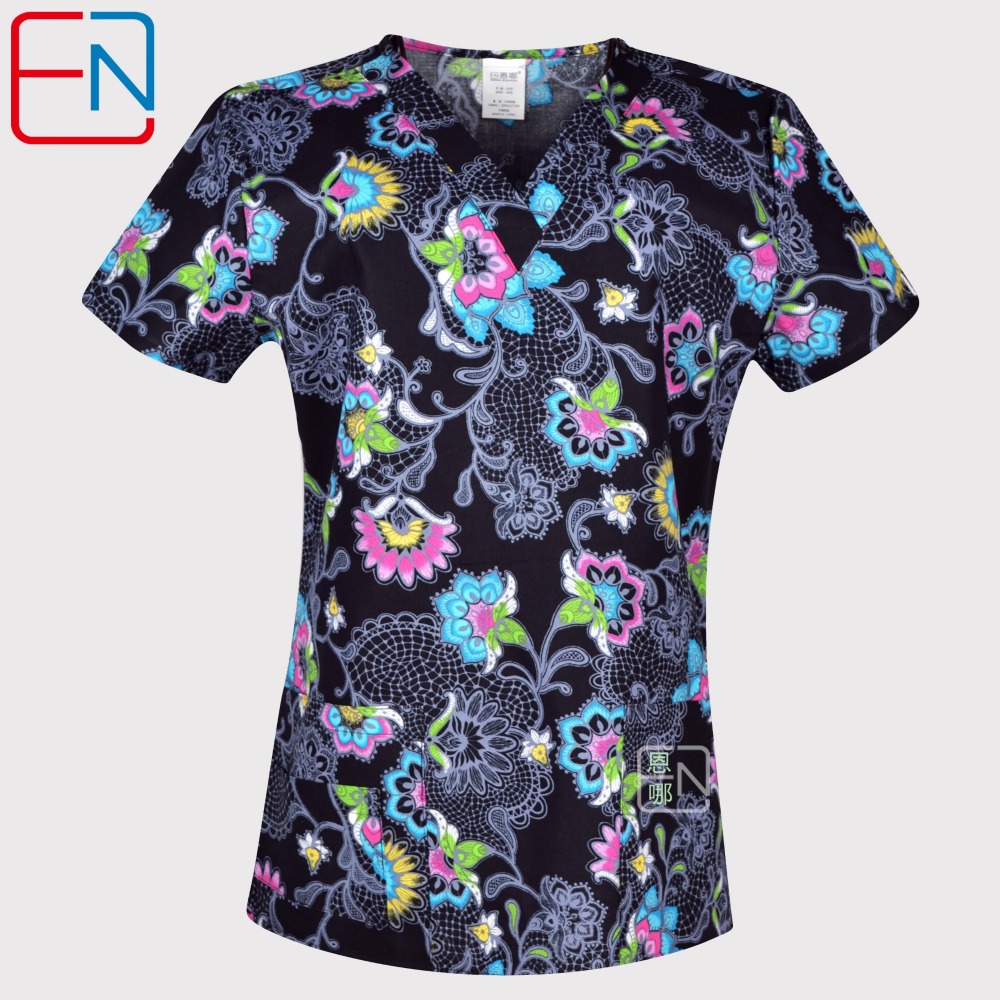 10 Prints Hennar Women medical scrub tops in 100% cotton scrubs,women scrub tops,women medical uniforms