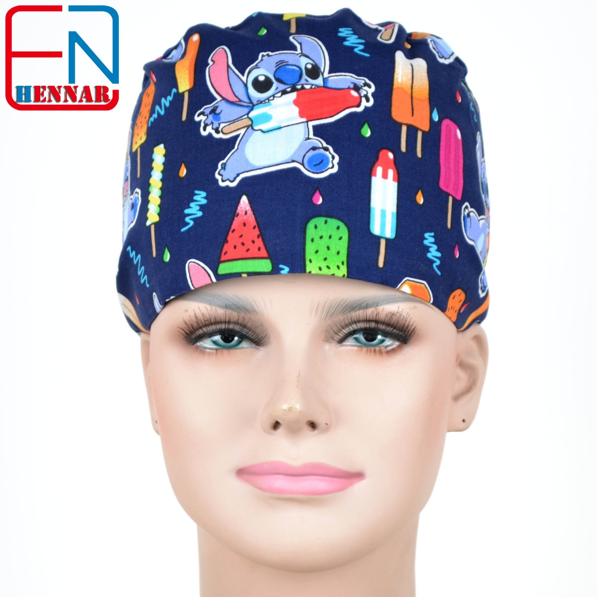 women surgical caps in pink with stitch,women medical caps in 100% cotton
