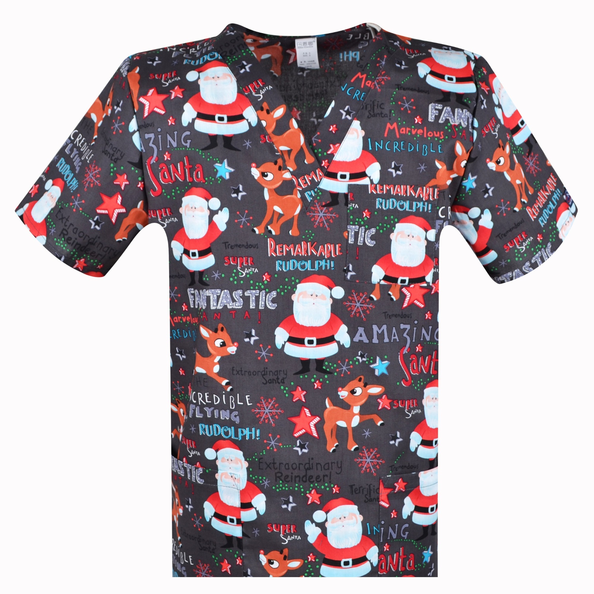 Unisex Medical Scrub  top for men and women with Christmas print S-6XL