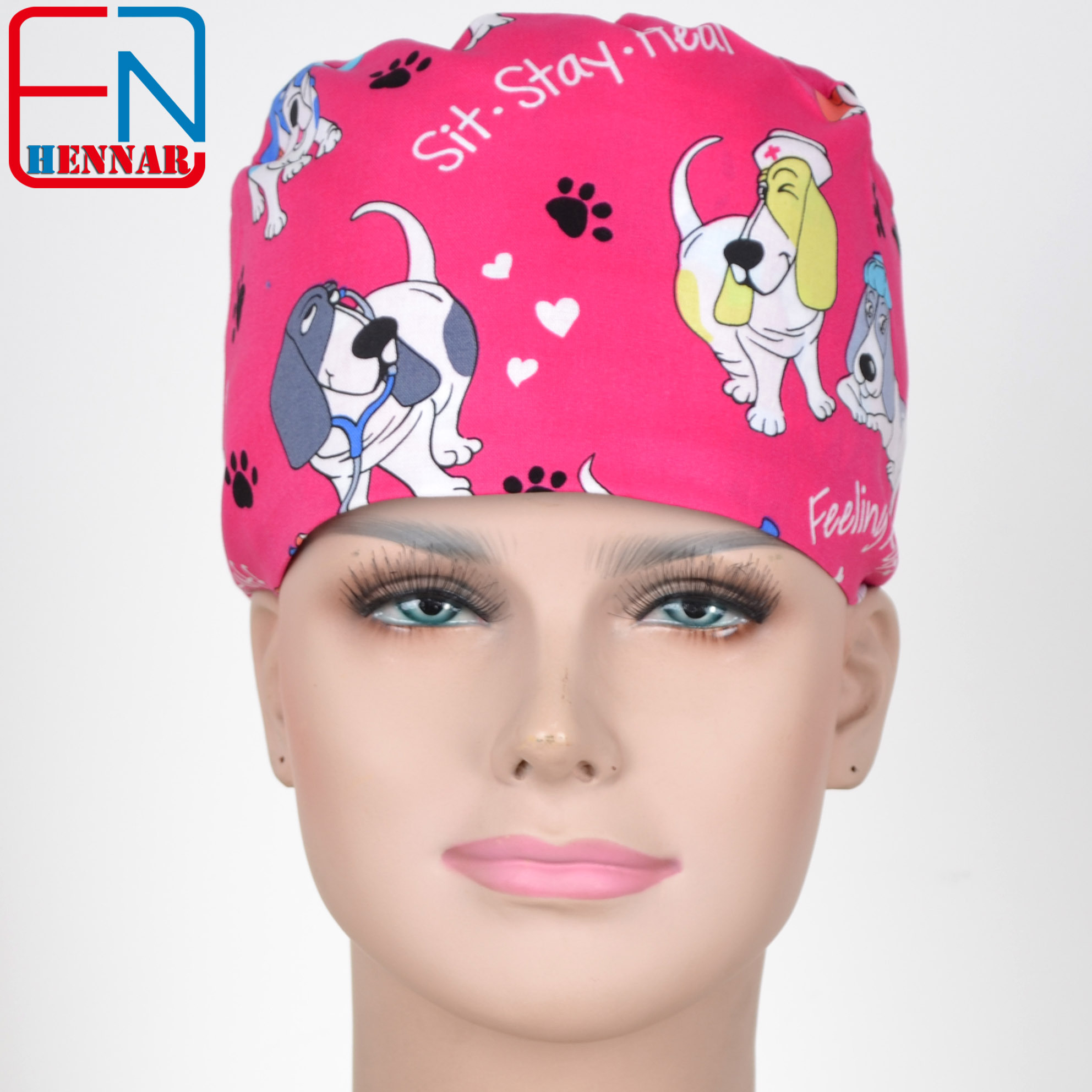 New Cotton Scrub Caps Mask WOMEN Hospital Medical Hats Cartoon Print Tieback Adjustable Cotton WOMEN Surgical Caps Masks