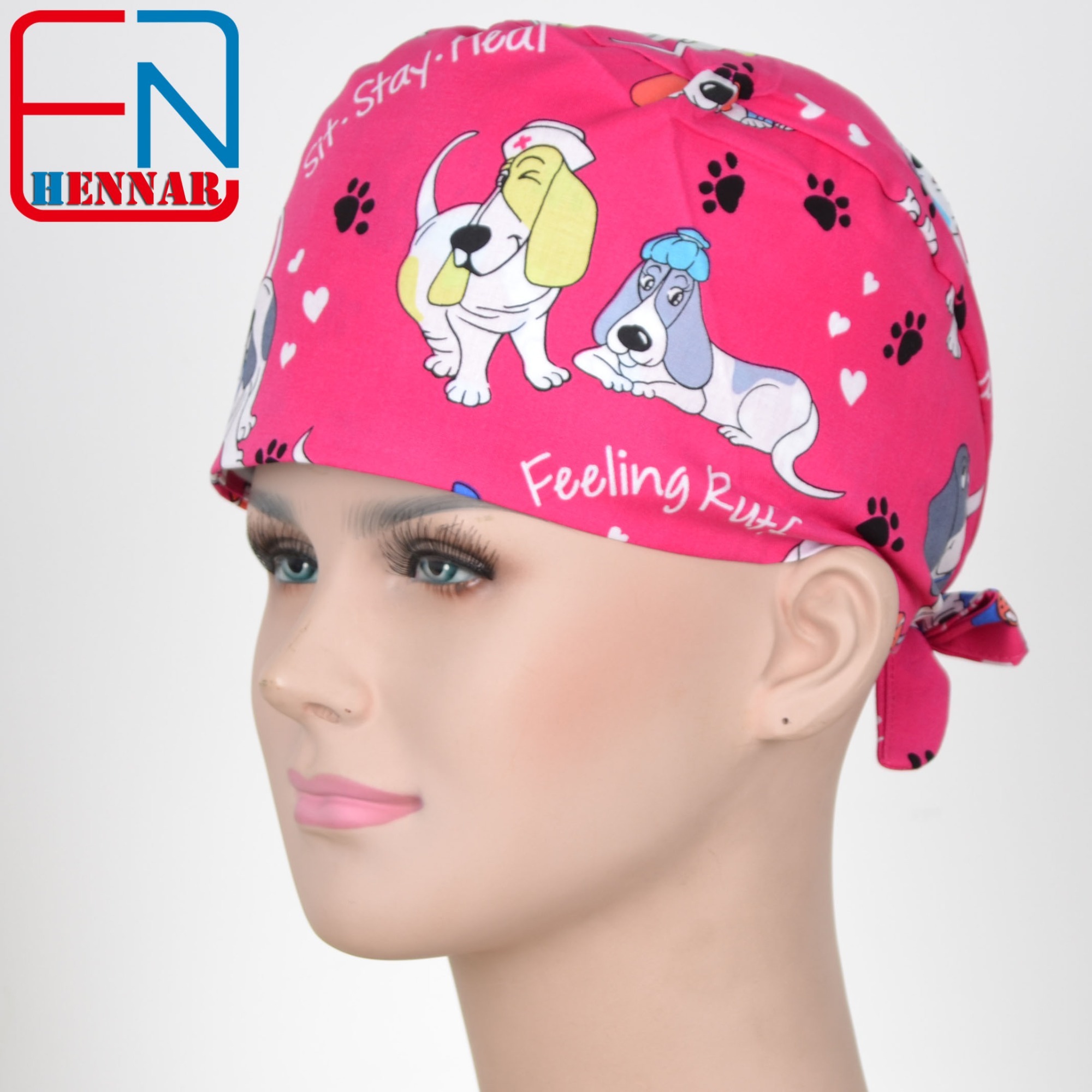 New Cotton Scrub Caps Mask WOMEN Hospital Medical Hats Cartoon Print Tieback Adjustable Cotton WOMEN Surgical Caps Masks