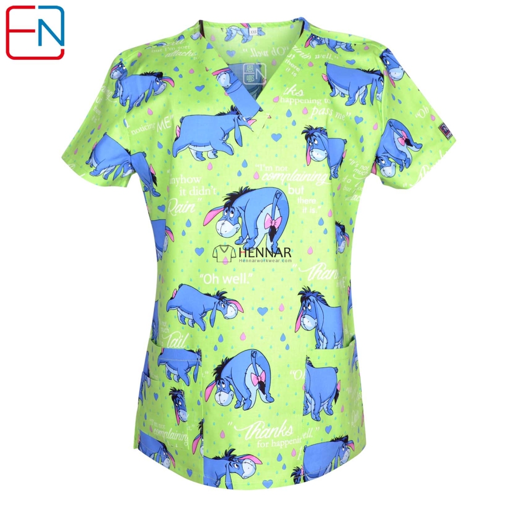 Hennar Medical scrub tops with Classic V Neck 100% cotton Surgical Scrub Uniforms  XXS-6XL