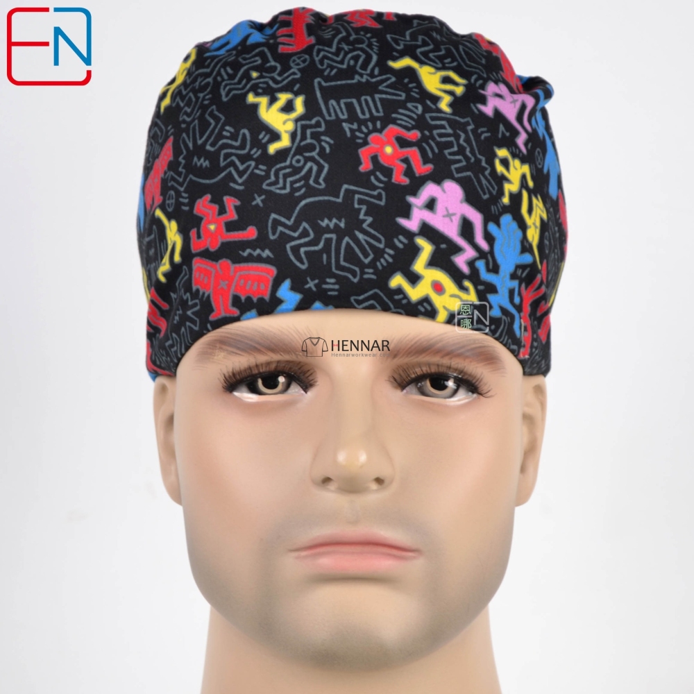New Surgical Caps Medical Newly Surgical Scrub Caps Mask For Men Women With Sweatband 100% Cotton Medical Caps Printed Unisex