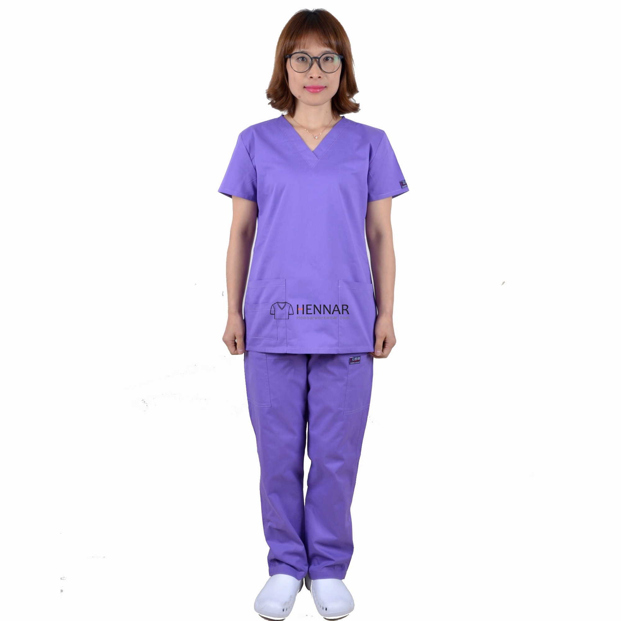Hennar Solid Color Medical Scrub Uniforms,Brown Surgical Uniforms Sets