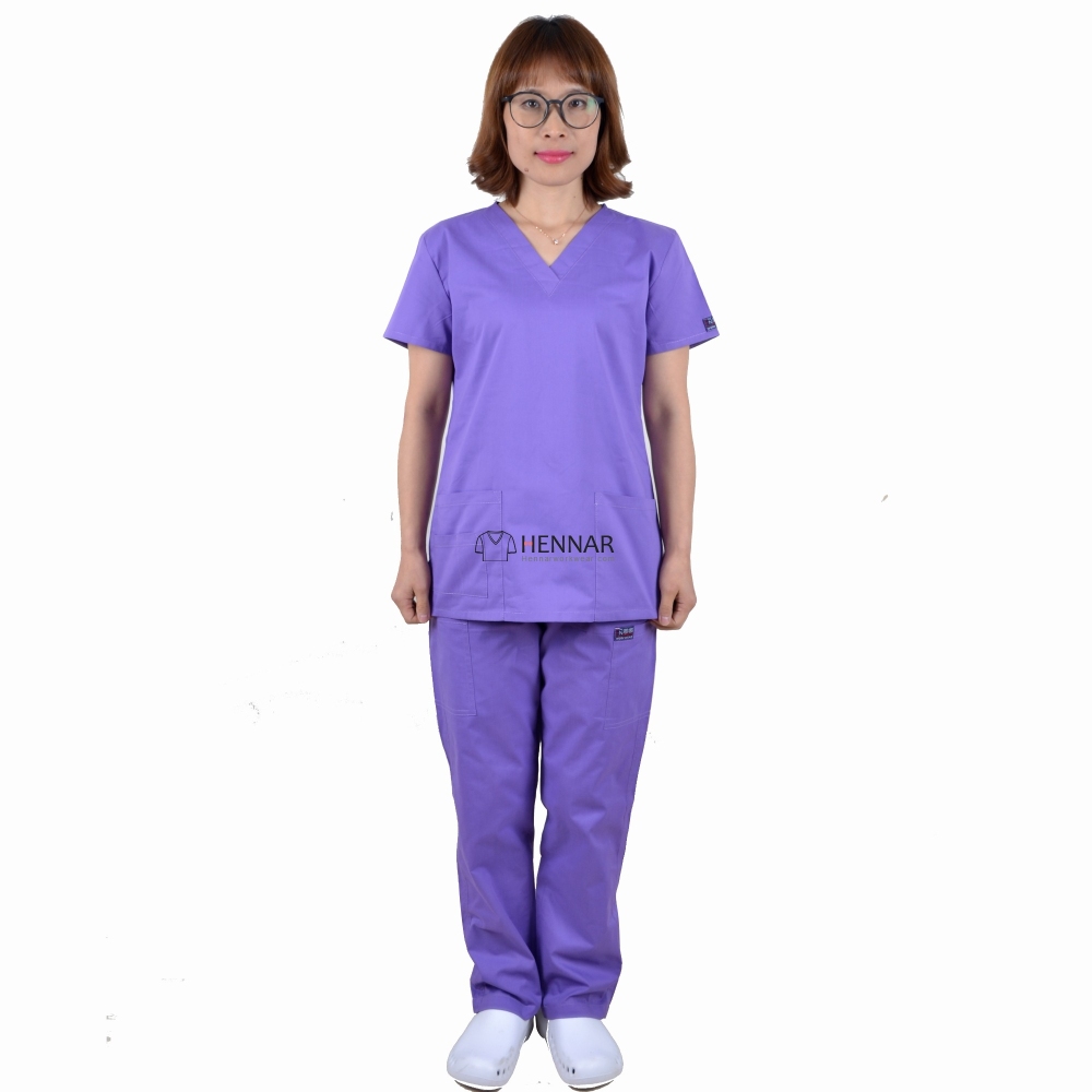 Hennar Solid Color Medical Scrub Uniforms,Brown Surgical Uniforms Sets