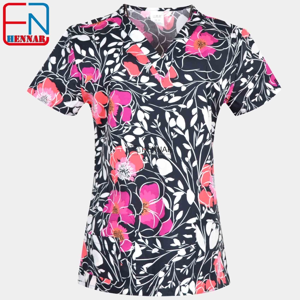Hennar Medical scrub tops with Classic V Neck 100% cotton Surgical Scrub Uniforms  XXS-6XL