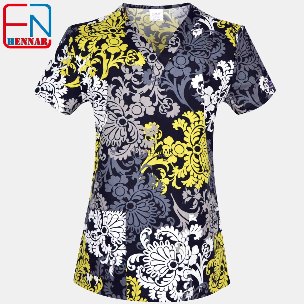 Hennar Medical scrub tops with Classic V Neck 100% cotton Surgical Scrub Uniforms  XXS-6XL
