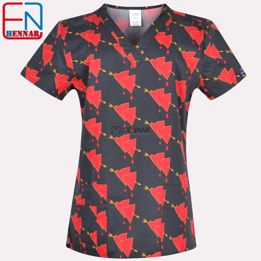 Hennar Medical scrub tops with Classic V Neck 100% cotton Surgical Scrub Uniforms  XXS-6XL