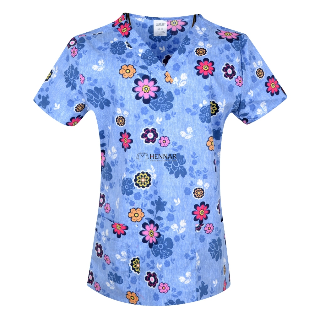 Hennar Medical scrub tops with Classic V Neck 100% cotton Surgical Scrub Uniforms  XXS-6XL