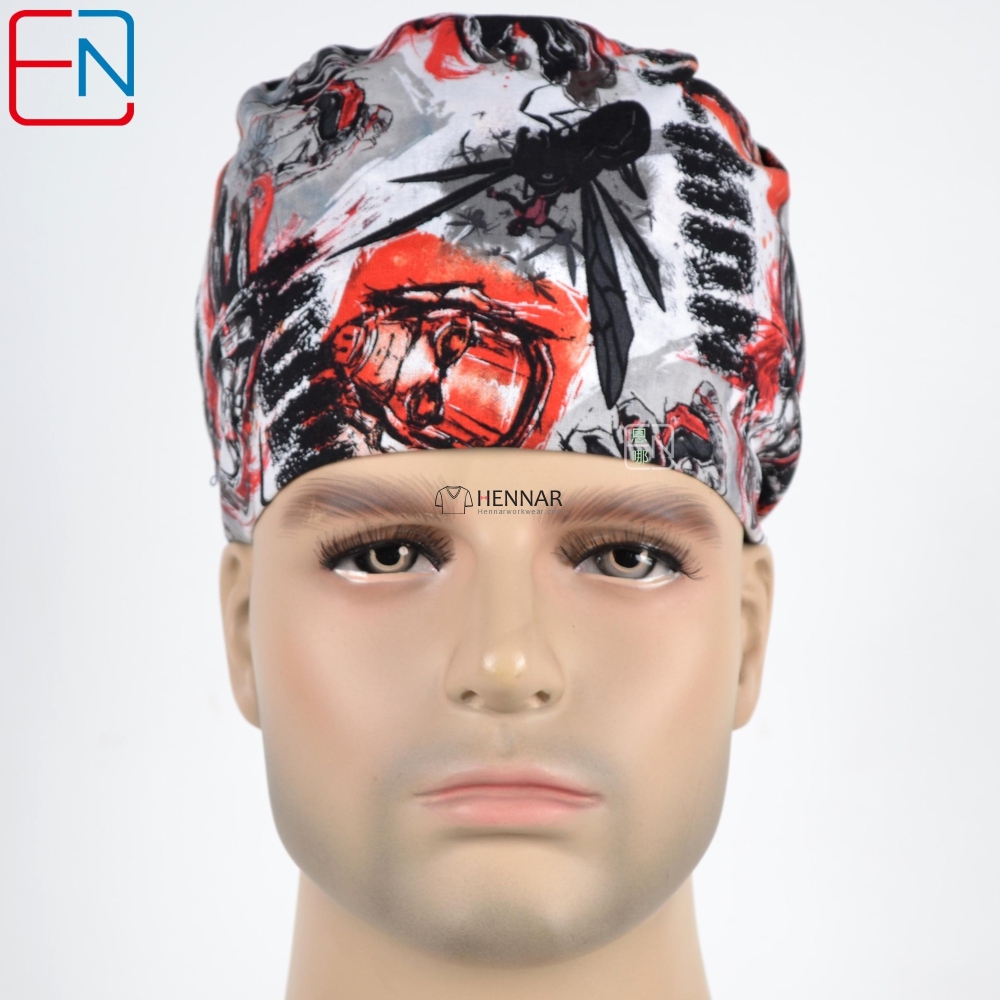 New Surgical Caps Medical Newly Surgical Scrub Caps Mask For Men Women With Sweatband 100% Cotton Medical Caps Printed Unisex