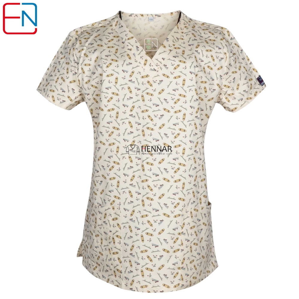 Hennar Medical scrub tops with Classic V Neck 100% cotton Surgical Scrub Uniforms  XXS-6XL