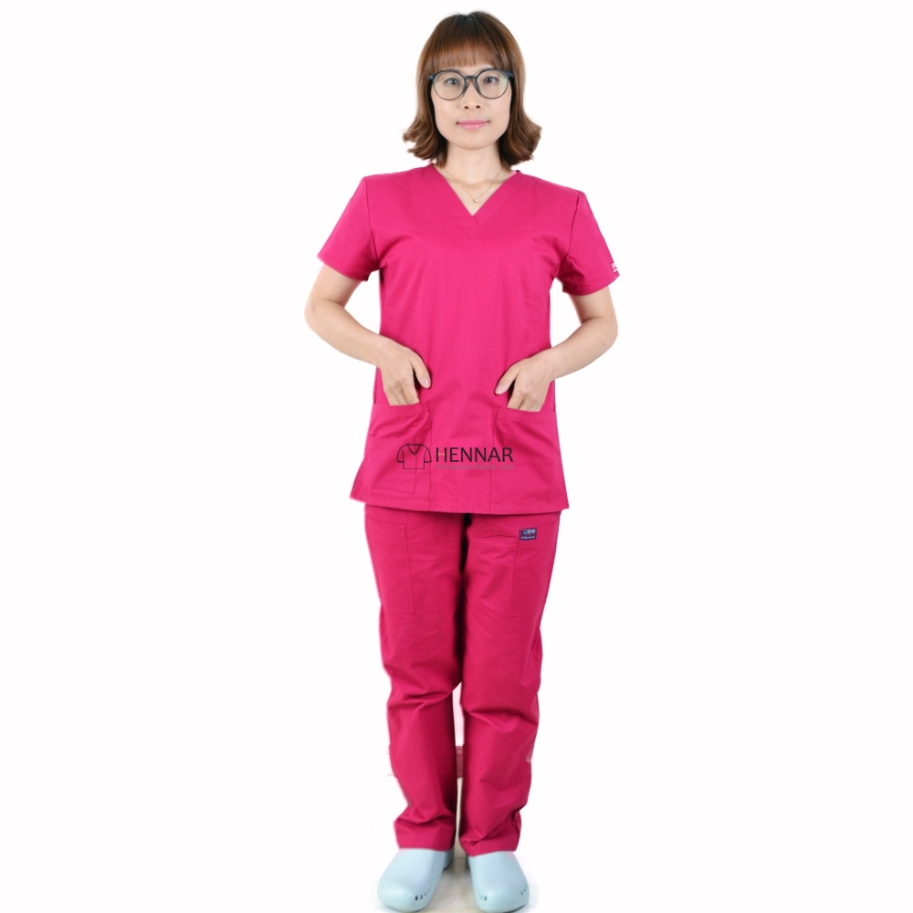 Hennar Solid Color Medical Scrub Uniforms,Brown Surgical Uniforms Sets