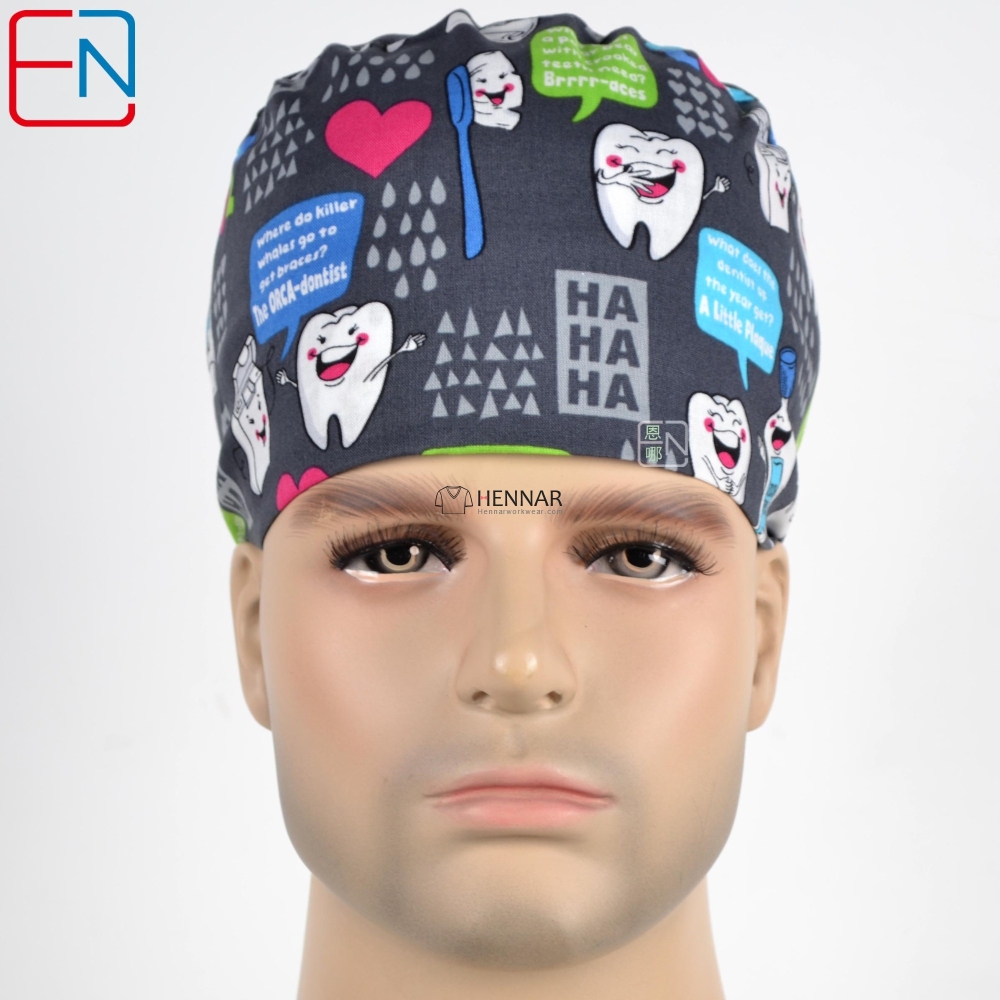 New Surgical Caps Medical Newly Surgical Scrub Caps Mask For Men Women With Sweatband 100% Cotton Medical Caps Printed Unisex
