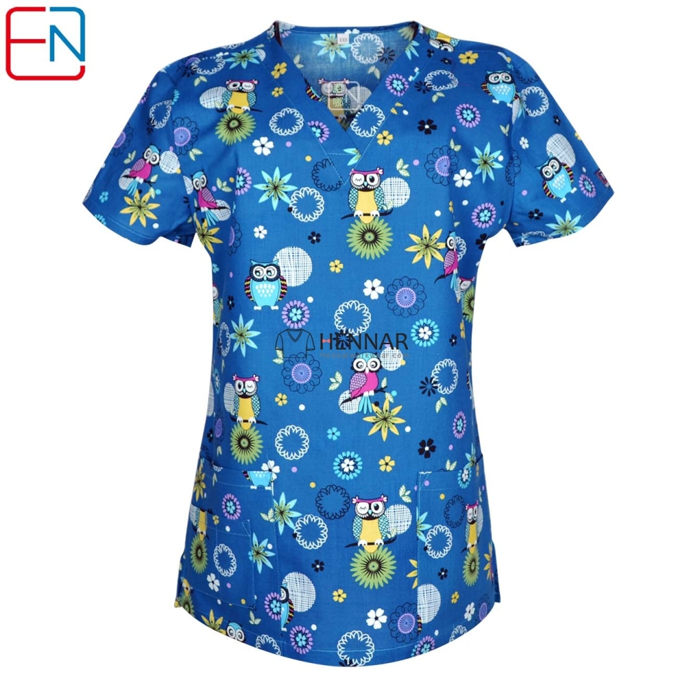 Hennar Medical scrub tops with Classic V Neck 100% cotton Surgical Scrub Uniforms  XXS-6XL