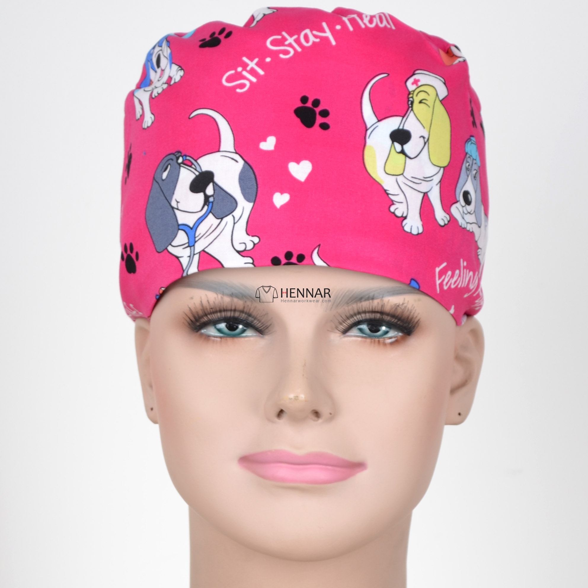 Hennar Women medical Scrub Caps in 2 Sizes,with Sweatband 100% Cotton Surgical Caps