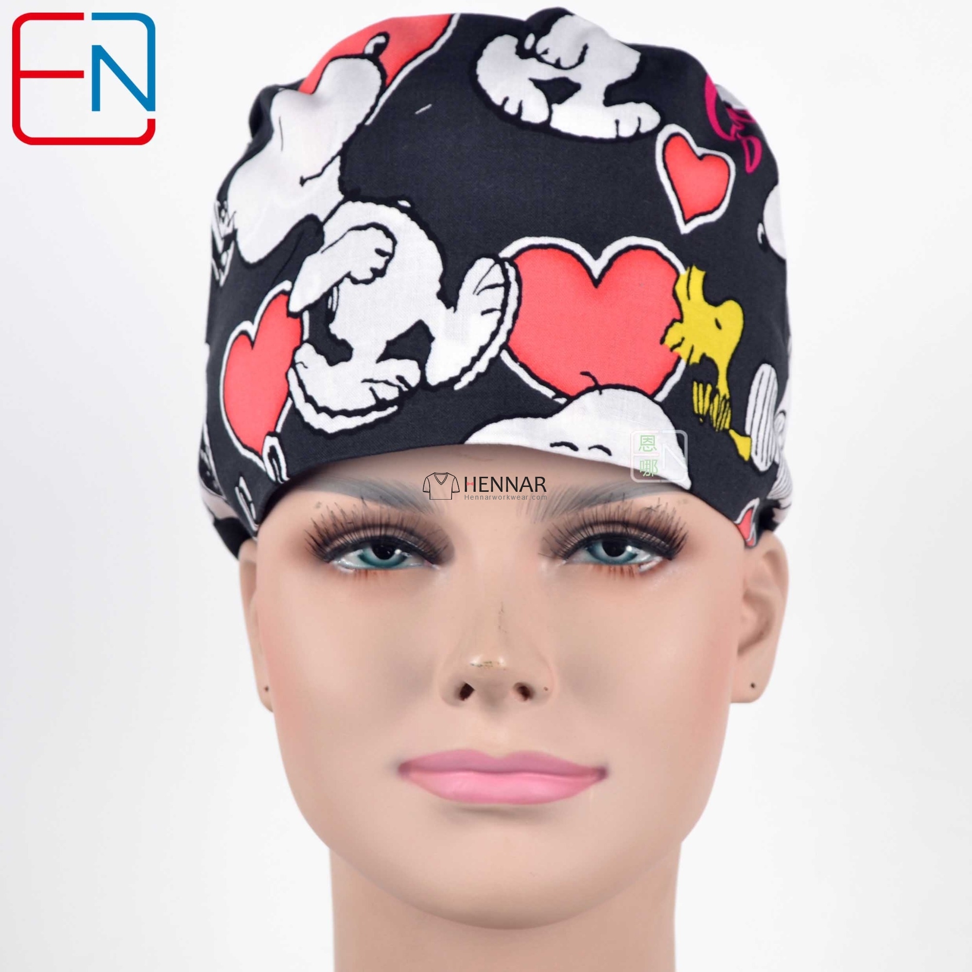top quality medical scrub caps in white with foot prints