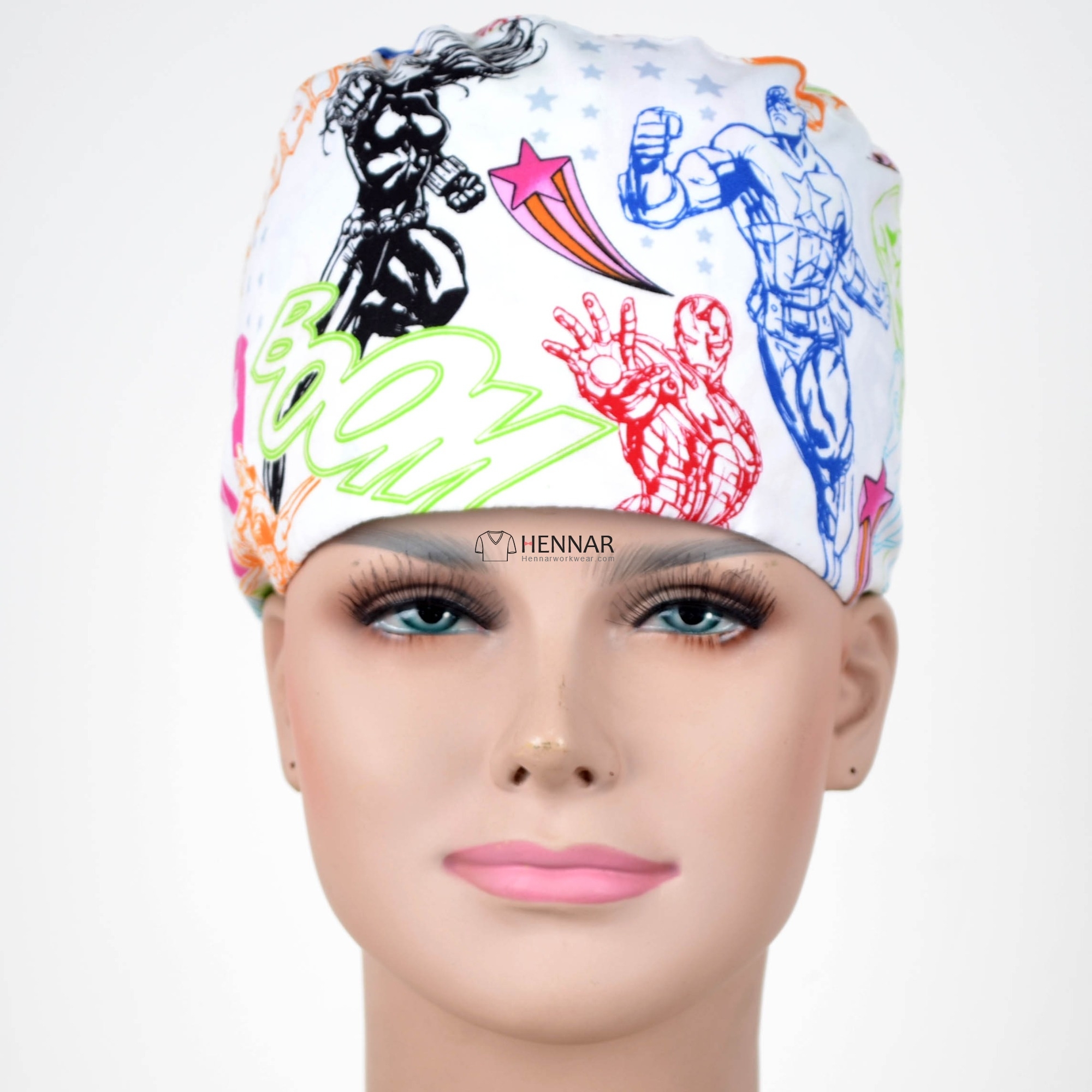 Hennar Women medical Scrub Caps in 2 Sizes,with Sweatband 100% Cotton Surgical Caps