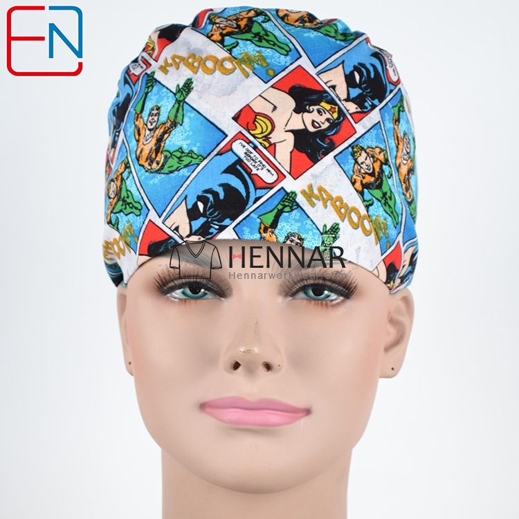top quality medical scrub caps in white with foot prints