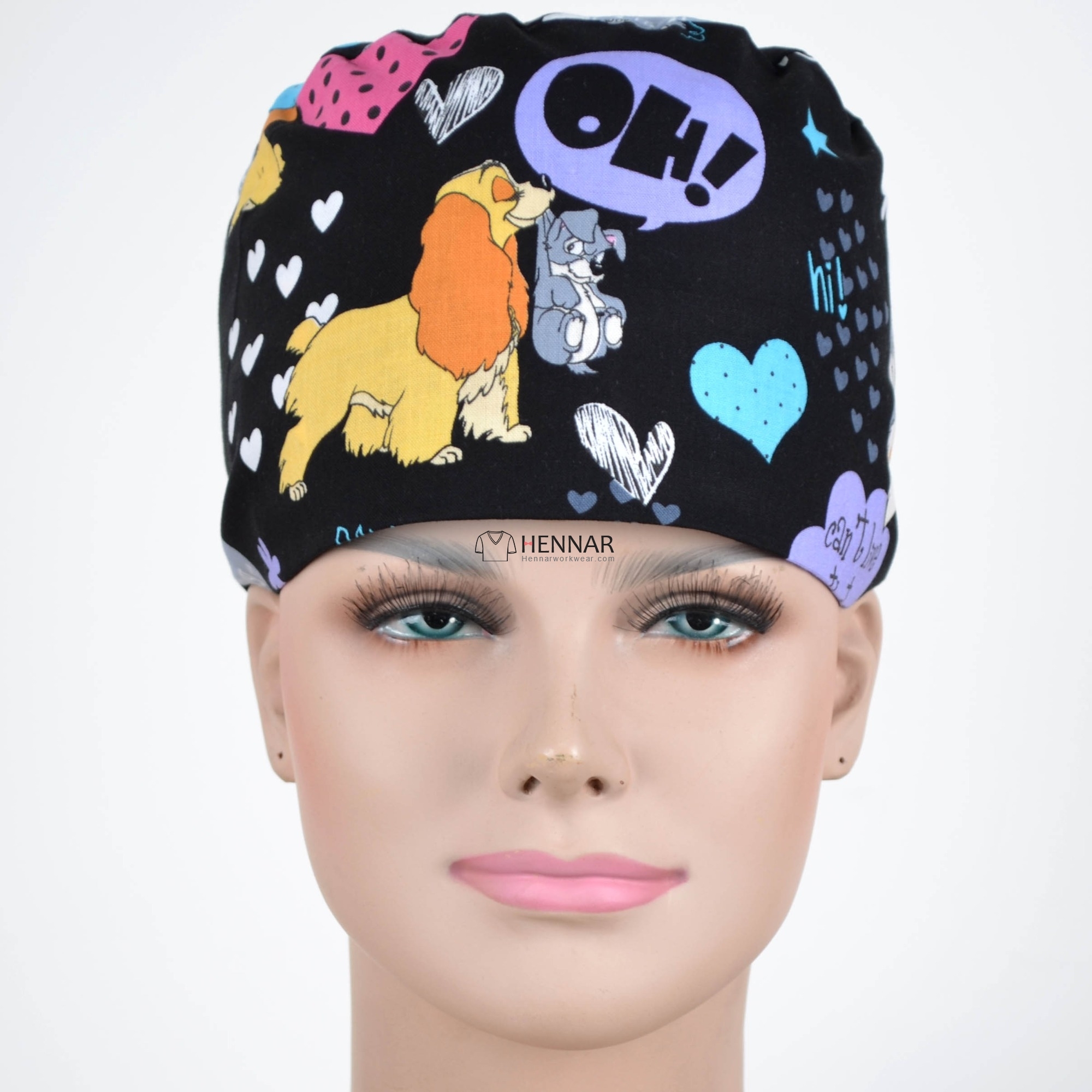 Hennar Women medical Scrub Caps in 2 Sizes,with Sweatband 100% Cotton Surgical Caps