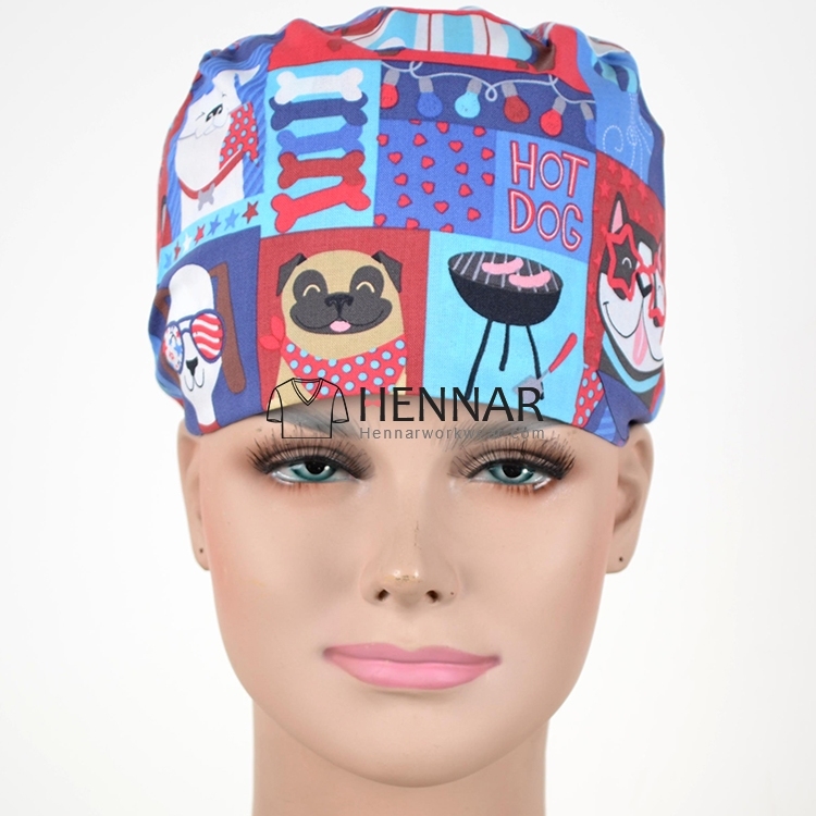 10 Prints Hennar Medical Scrub Caps in 2 Sizes for Different Head and Hair Length 100% Cotton Surgical Caps