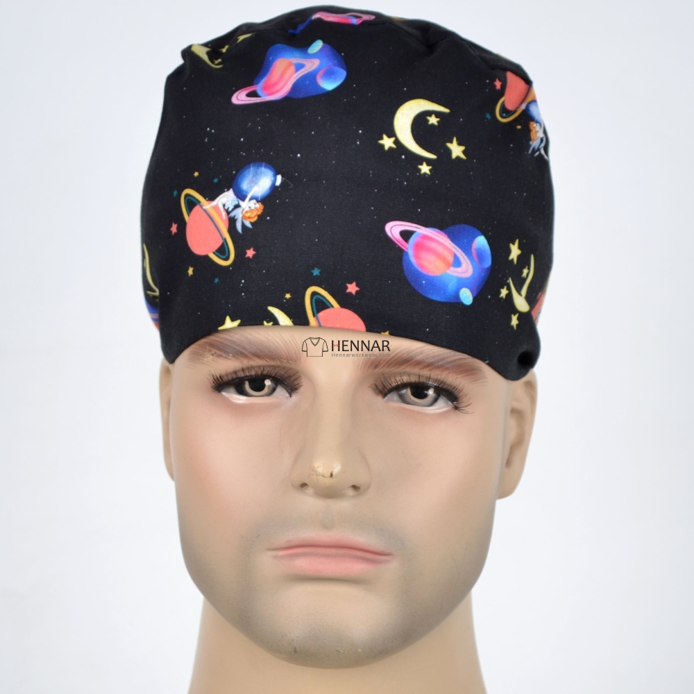 10 Prints Hennar Unisex medical scrub cap in black 3 size for choice 100% cotton