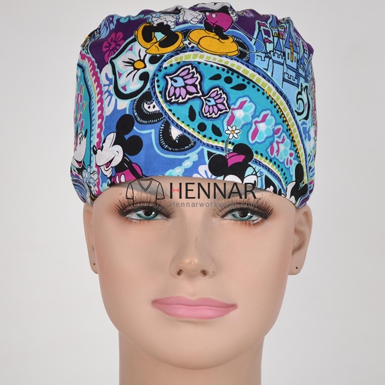 Hennar brand unisex surgical caps/hat  in black with little doc