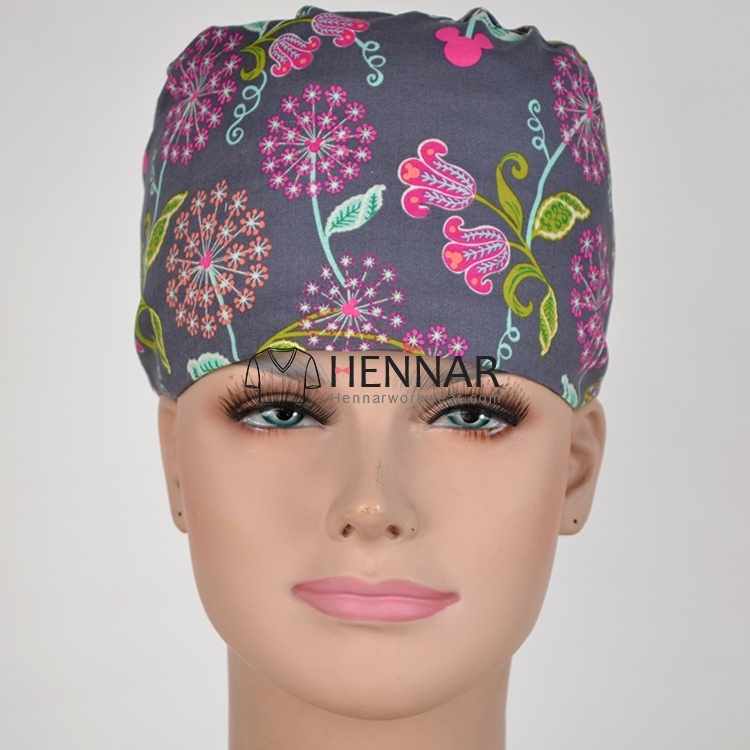 Hennar brand unisex surgical caps/hat  in black with little doc