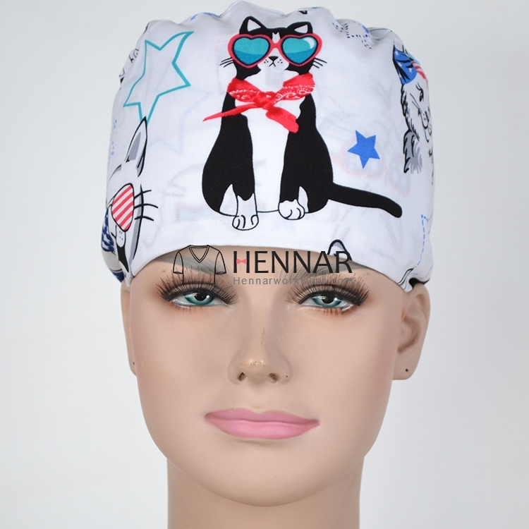 Hennar brand unisex surgical caps/hat  in black with little doc