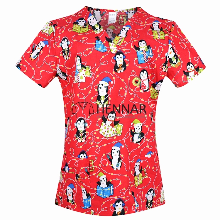 10 Prints Hennar  Christmas Medical Scrub Tops，Easter Medical Scrub Tops XXS-5XL