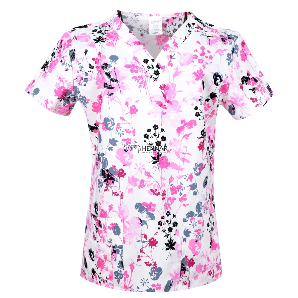 10 Prints Hennar Women medical scrub tops in 100% cotton scrubs,women scrub tops,women medical uniforms