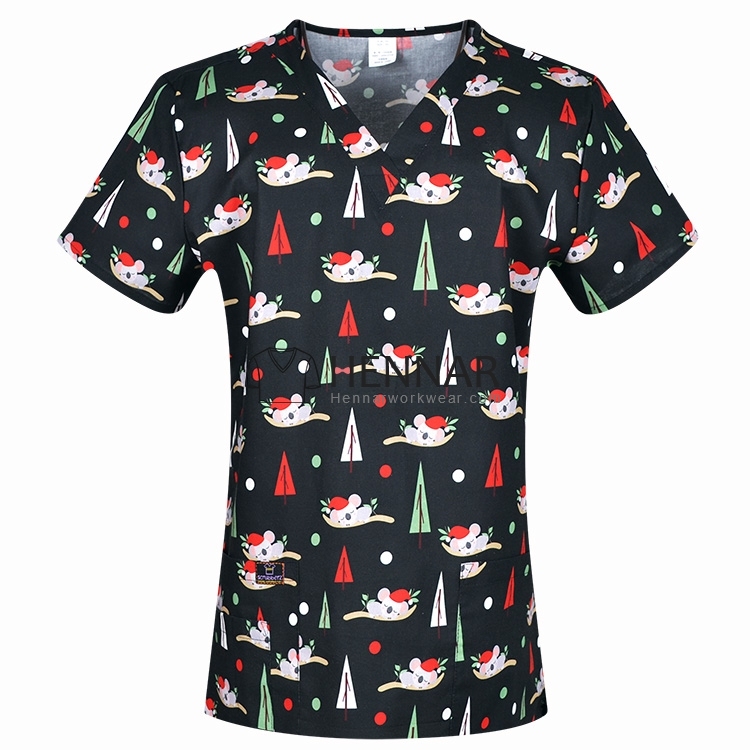 10 Prints Hennar  Christmas Medical Scrub Tops，Easter Medical Scrub Tops XXS-5XL