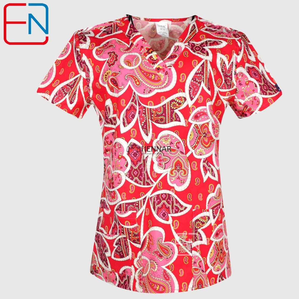 10 Prints Hennar Women medical scrub tops in 100% cotton scrubs,women scrub tops,women medical uniforms