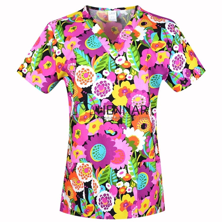 10 Prints Hennar Women medical scrub tops in 100% cotton scrubs,women scrub tops,women medical uniforms