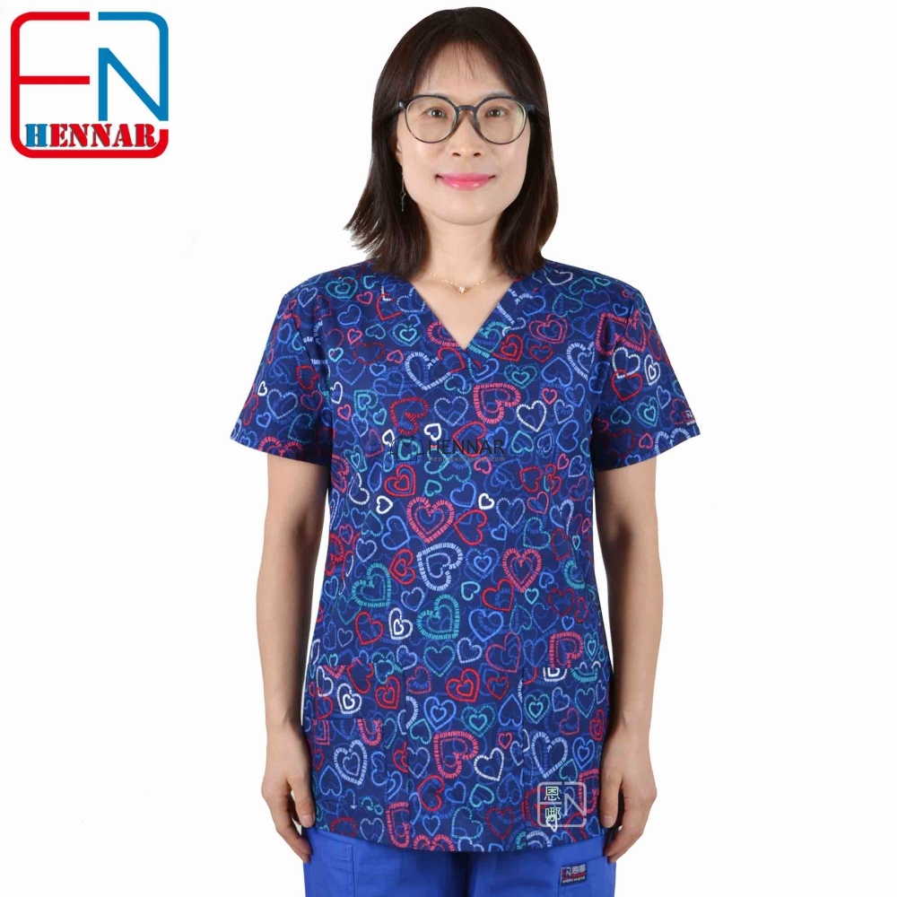 10 Prints Hennar Women medical scrub tops in 100% cotton scrubs,women scrub tops,women medical uniforms