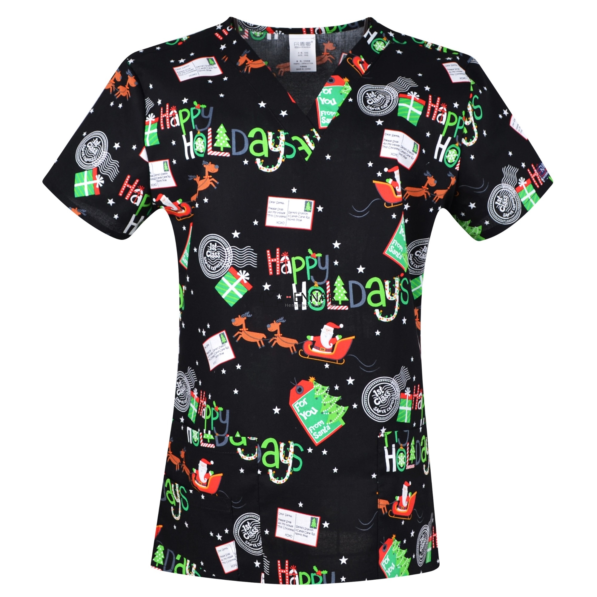 10 Prints Hennar  Christmas Medical Scrub Tops，Easter Medical Scrub Tops XXS-5XL
