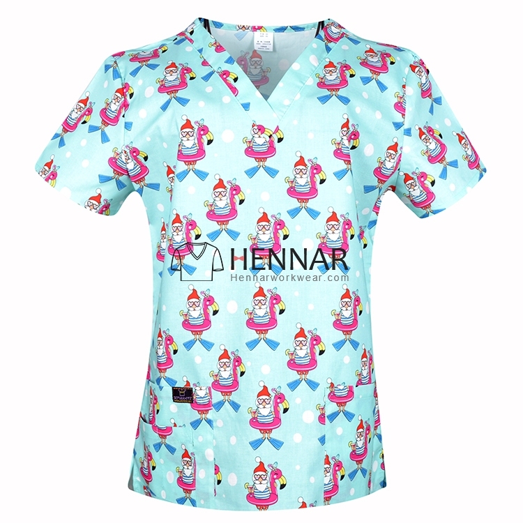 10 Prints Hennar  Christmas Medical Scrub Tops，Easter Medical Scrub Tops XXS-5XL