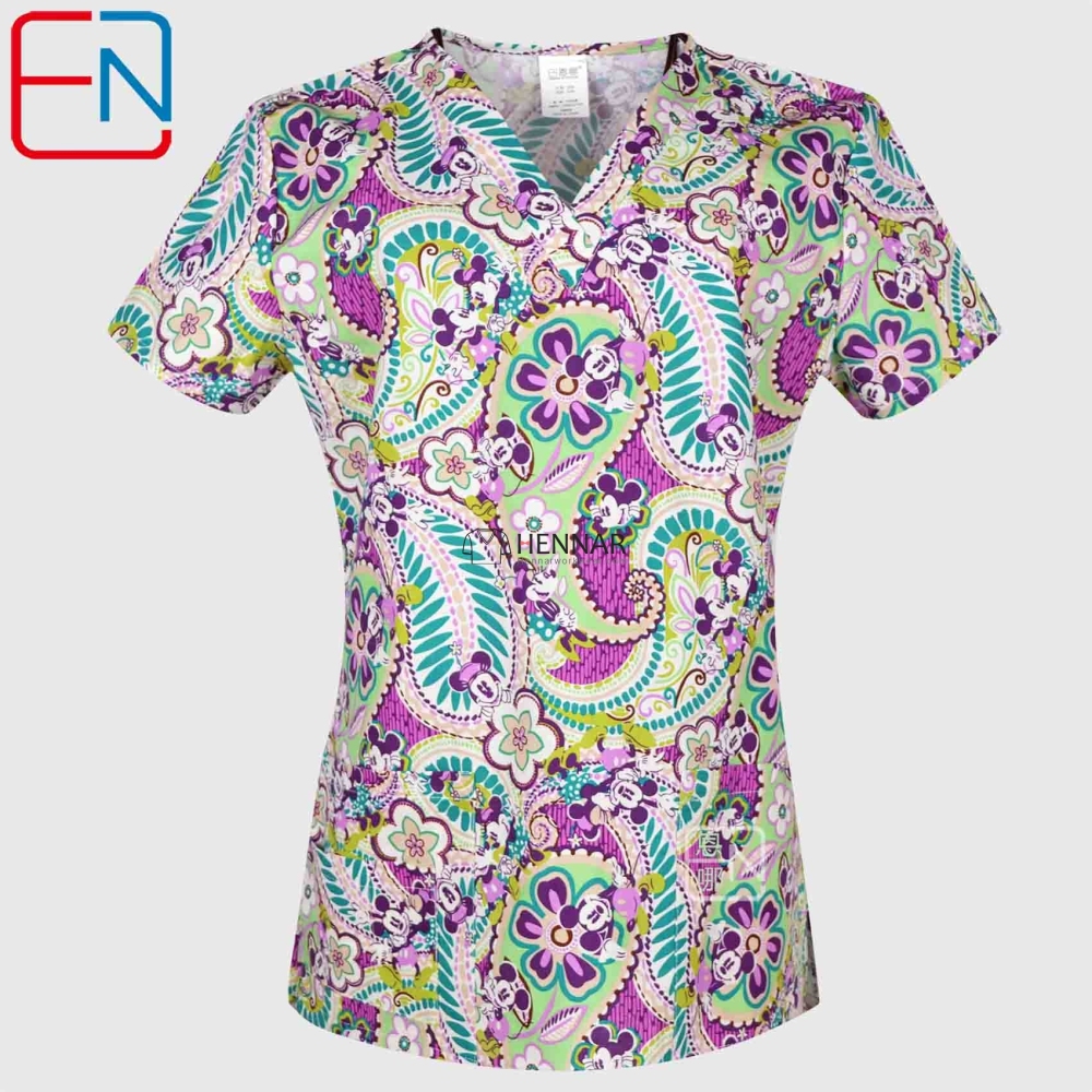 10 Prints Hennar Women medical scrub tops in 100% cotton scrubs,women scrub tops,women medical uniforms