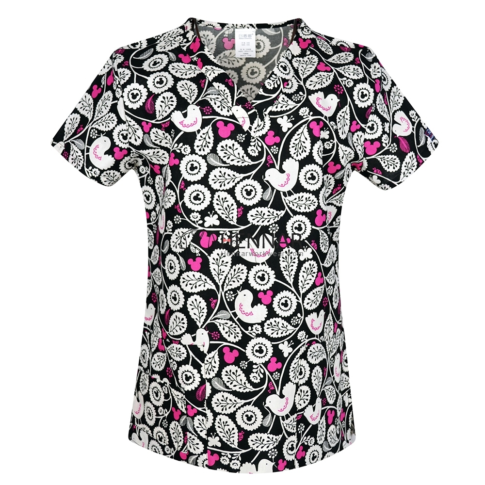 10 Prints Hennar Women medical scrub tops in 100% cotton scrubs,women scrub tops,women medical uniforms