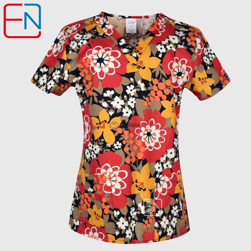 10 Prints Hennar Women medical scrub tops in 100% cotton scrubs,women scrub tops,women medical uniforms