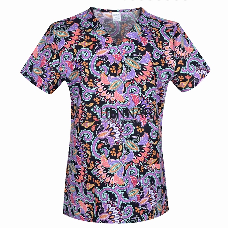 10 Prints Hennar Women medical scrub tops in 100% cotton scrubs,women scrub tops,women medical uniforms