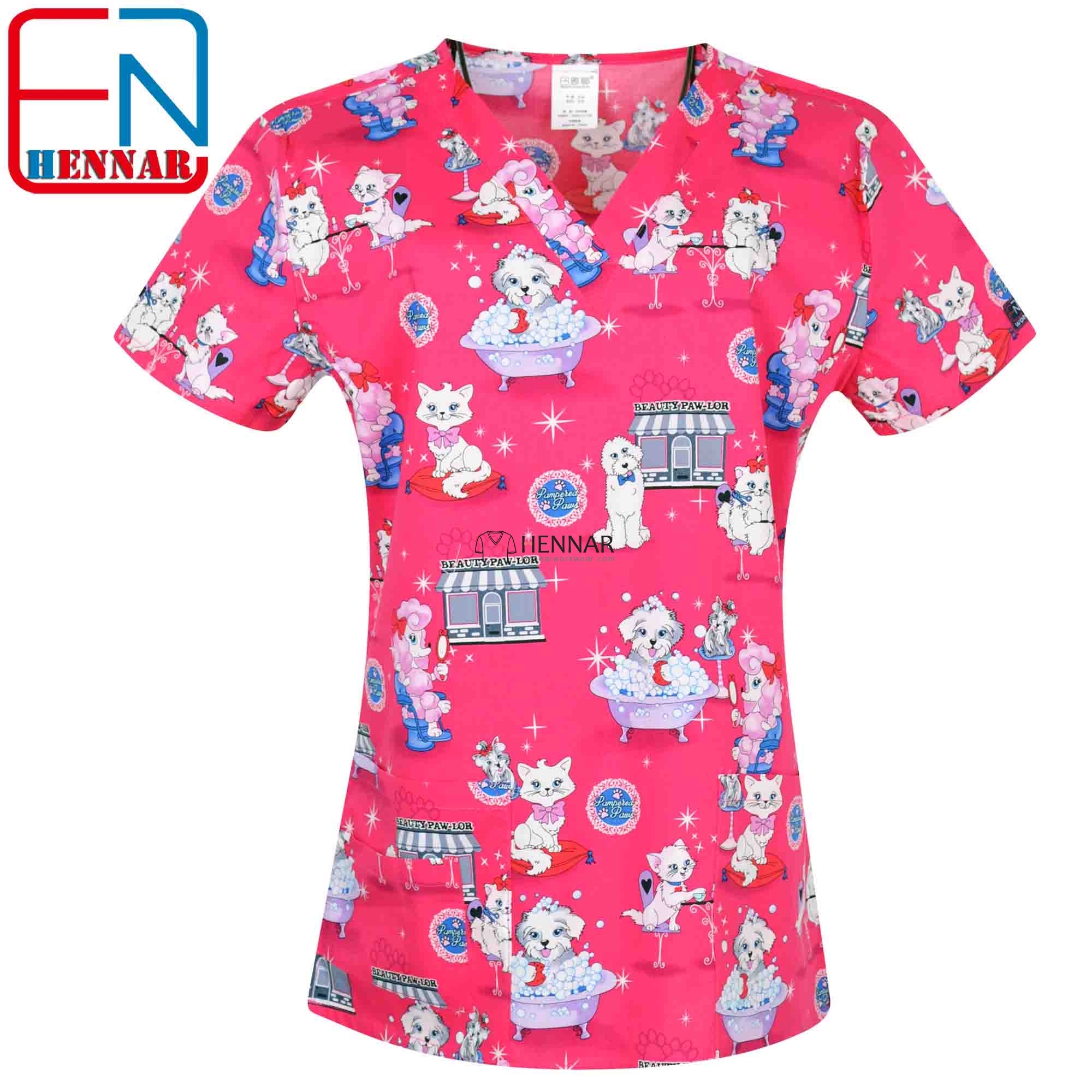 10 Prints Hennar Women medical scrub tops in 100% cotton scrubs,women scrub tops,women medical uniforms