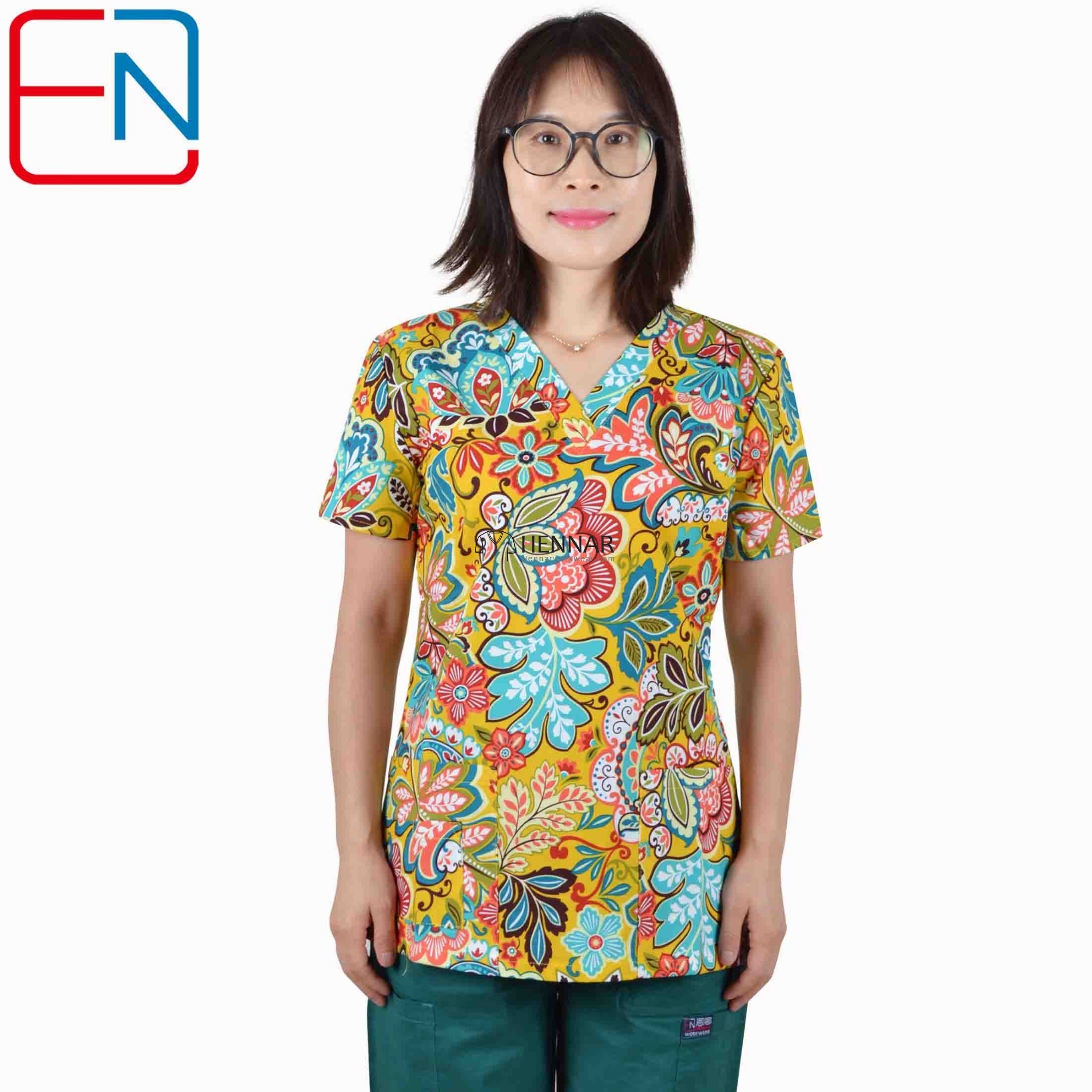 10 Prints Hennar Women medical scrub tops in 100% cotton scrubs,women scrub tops,women medical uniforms