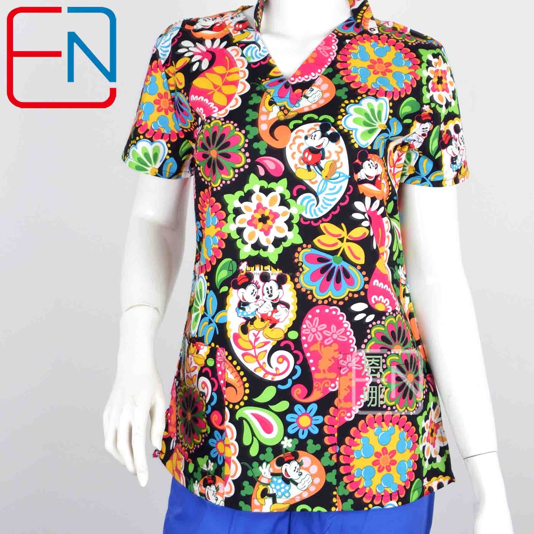 10 Prints Hennar Women medical scrub tops in 100% cotton scrubs,women scrub tops,women medical uniforms