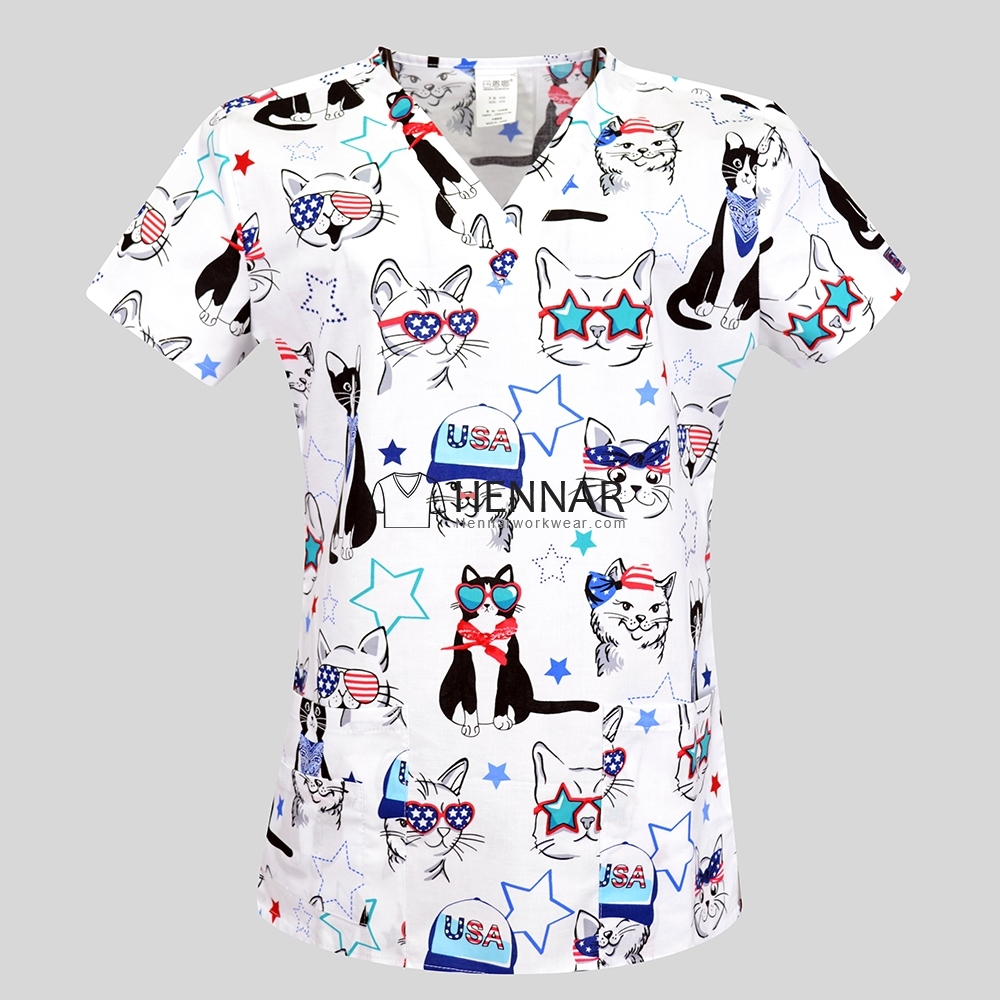 10 Prints Hennar Women medical scrub tops in 100% cotton scrubs,women scrub tops,women medical uniforms